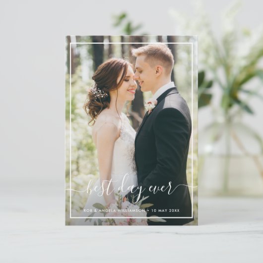 Beste Dag bruiloft foto dank je kaart (Staand voorkant)