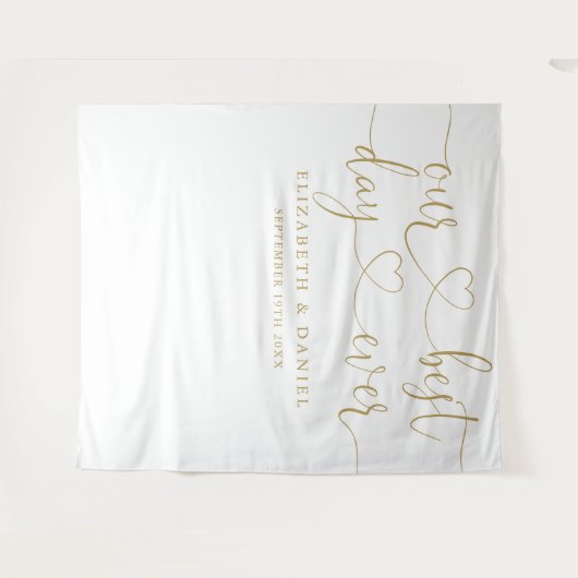 Beste Dag Goud Hart Script Bruiloft Foto Achtergro Wandkleed (Voorkant (horizontaal))