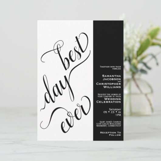 Beste dag, moderne 2-paars zwart-witbruiloft kaart (Staand voorkant)