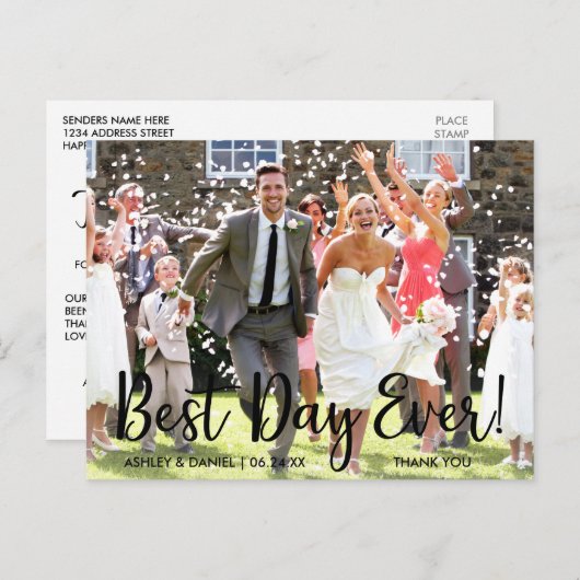 Beste dag moderne bruiloft bedankt briefkaart (Voorkant / Achterkant)