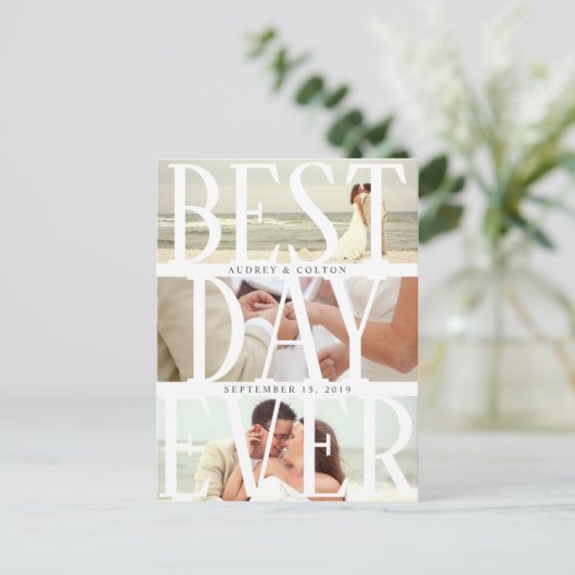 Beste dag moderne fotobruiloft bedankt aankondigingskaart (Staand voorkant)