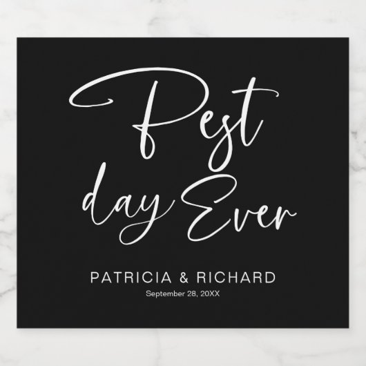 Beste dag, moderne kalligrafie bruiloft sparkling wijnetiket (Enkel label)