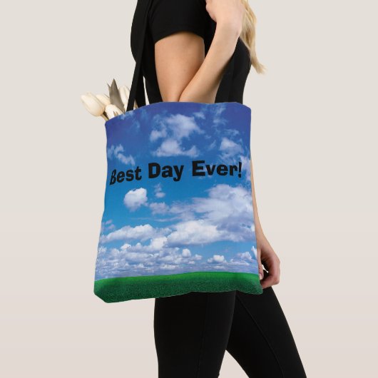 Beste dag ooit! Blauwe hemelgras tas (Dichtbij)