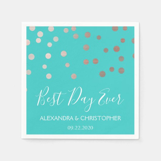 Beste dag ooit Blauwgroen Blue Confetti bruiloft Servet (Voorkant)