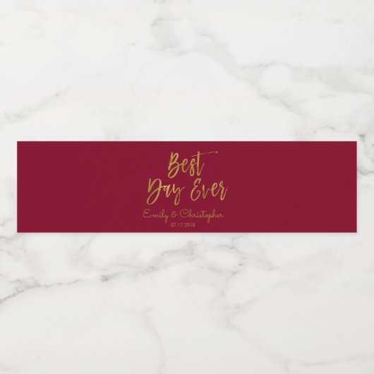 Beste dag ooit Bourgondië en goudfolie Waterfles Etiket (Enkel label)