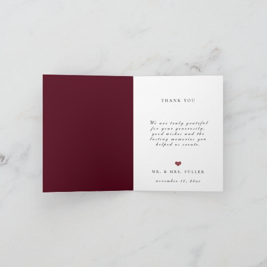 Beste dag ooit Bourgondische bruiloft foto dank u Bedankkaart (Binnen)