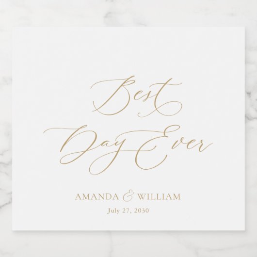 Beste dag ooit bruiloft champagne label sparkling wijnetiket (Enkel label)