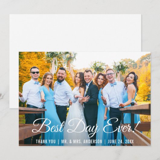 Beste dag ooit bruiloft dank u fotokaart bedankkaart (Voorkant / Achterkant)