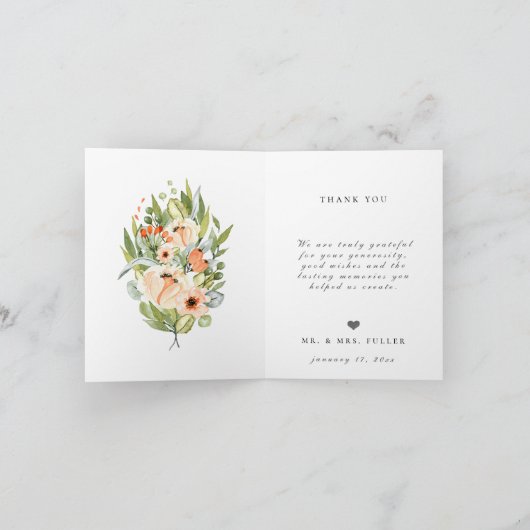 Beste dag ooit bruiloft foto Floral Dank u Bedankkaart (Binnen)
