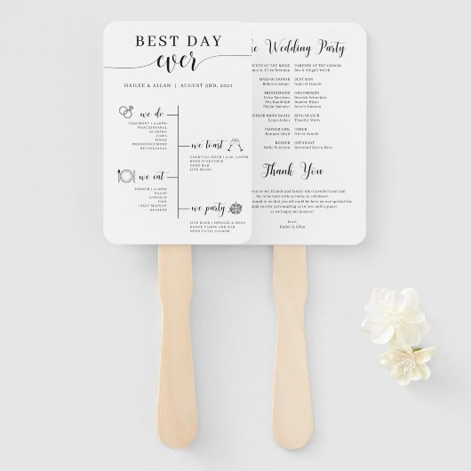 Beste dag ooit bruiloft tijdlijn programma fan handwaaier (Voorkant en achterkant)