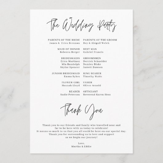 Beste dag ooit bruiloft tijdlijn programmakaart (Achterkant)