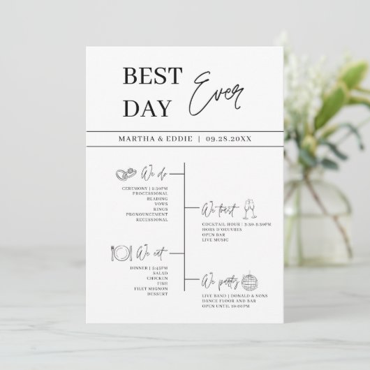 Beste dag ooit bruiloft tijdlijn programmakaart (Staand voorkant)