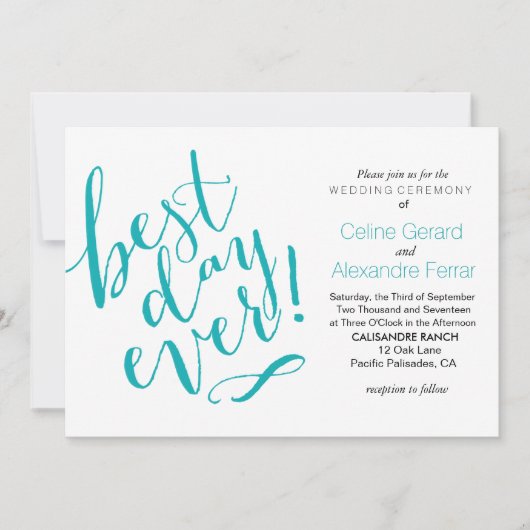 BESTE DAG OOIT bruiloft uitnodiging | BLAUWGROEN (Voorkant)
