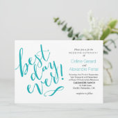 BESTE DAG OOIT bruiloft uitnodiging | BLAUWGROEN (Staand voorkant)