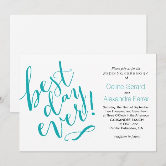 BESTE DAG OOIT bruiloft uitnodiging | BLAUWGROEN (Voorkant / Achterkant)