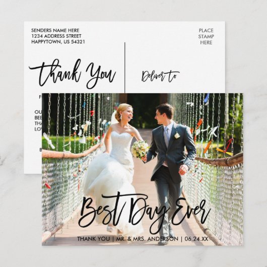 Beste Dag Ooit Brush Script Trouw Dank Je Briefkaart (Voorkant / Achterkant)