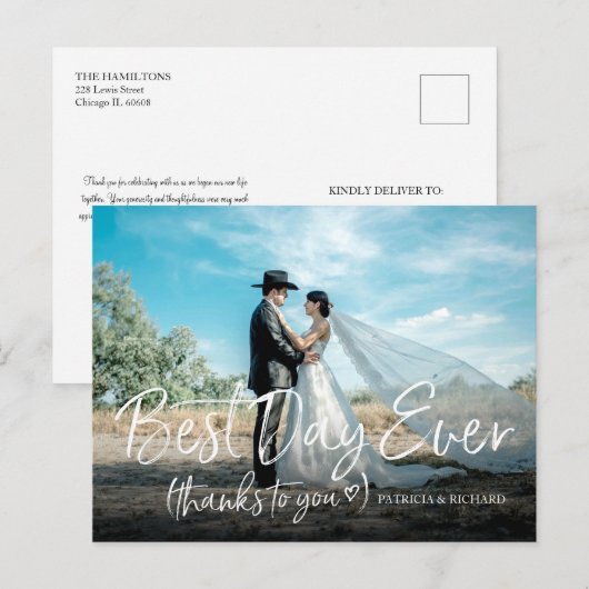 Beste dag ooit Chic bruiloft Dank u foto Briefkaart (Voorkant / Achterkant)