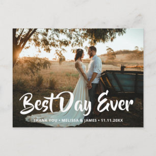 Beste dag ooit Dank u Bold Script Trouwfoto Briefkaart