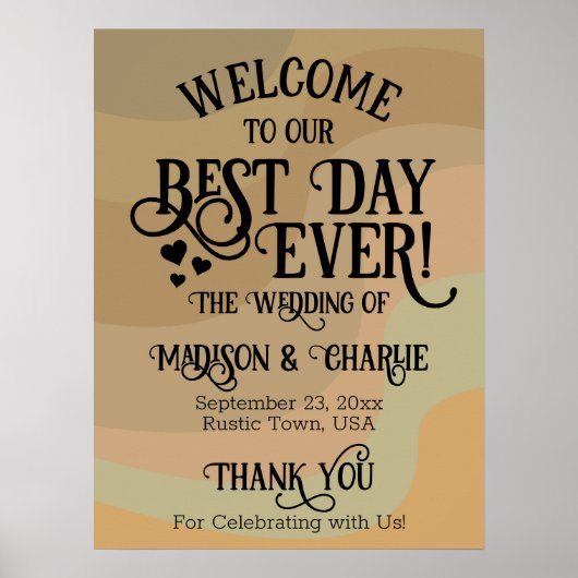 Beste dag ooit Earthtone Retro bruiloft welkom Poster (Voorkant)