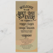 Beste dag ooit Earthtone Retro Swirls Bruiloft Programmakaart (Voorkant)