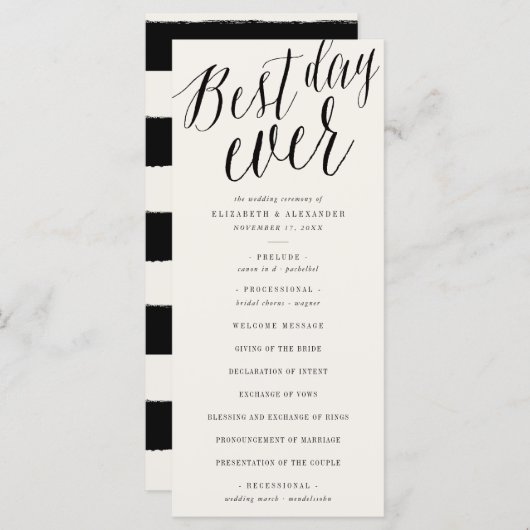 Beste dag ooit Eenvoudige scriptkalligrafie bruilo Programmakaart (Voorkant / Achterkant)