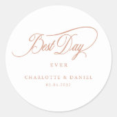 BESTE DAG OOIT! Elegant, bruiloft Ronde Sticker (Voorkant)
