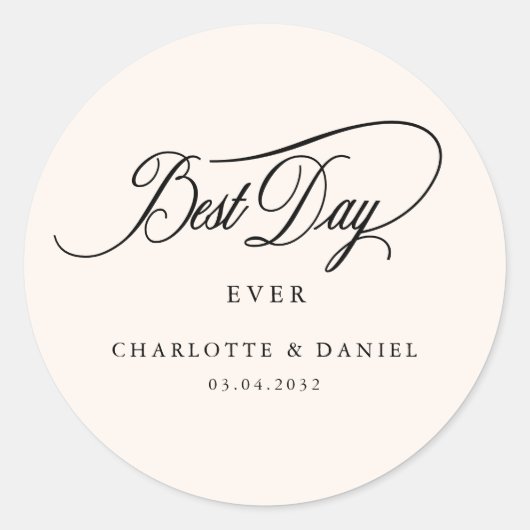 BESTE DAG OOIT! Elegant, bruiloft Ronde Sticker (Voorkant)