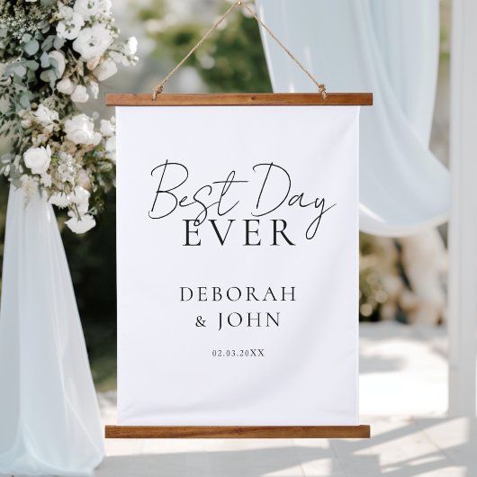 Beste dag ooit! Elegant modern bruiloft Hangend Wandkleed