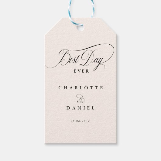 BESTE DAG OOIT! Elegante, beige bruiloft Cadeaulabel (Voorkant)