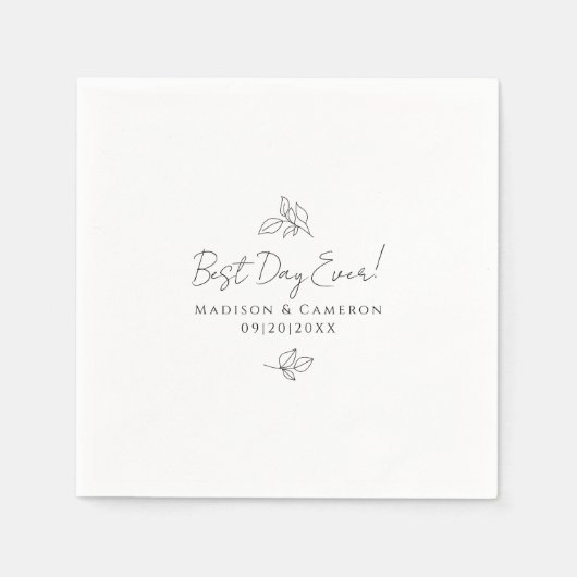 Beste dag ooit elegante bruiloft bladeren zwart &  servet (Voorkant)