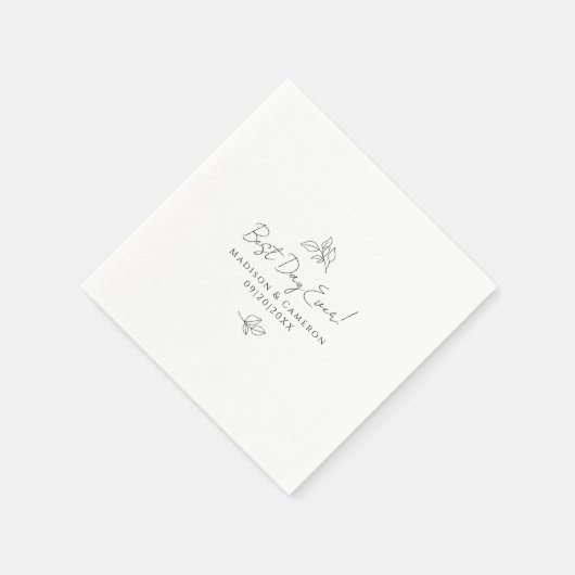 Beste dag ooit elegante bruiloft bladeren zwart &  servet (Hoek)