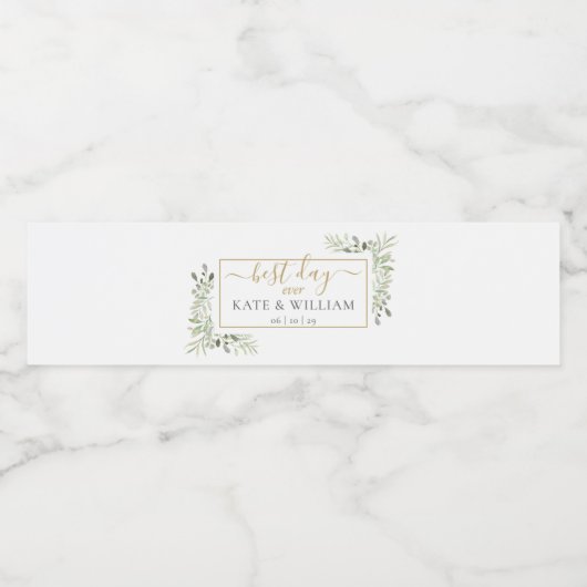 Beste dag ooit Elegante groene huwelijksfeest Waterfles Etiket (Enkel label)