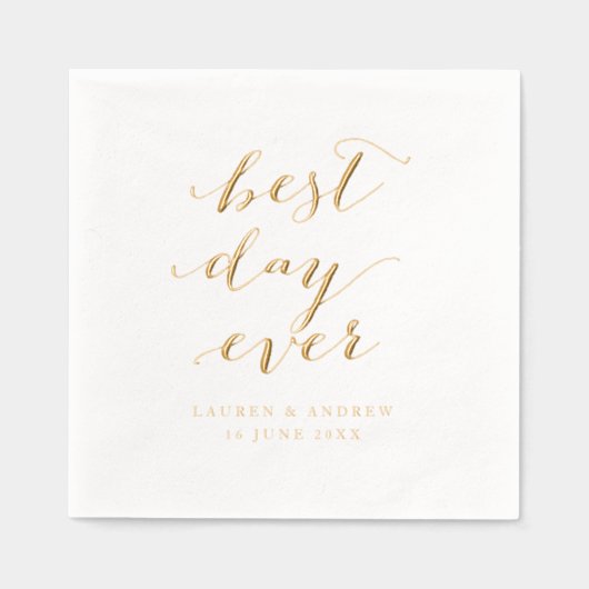 Beste dag ooit elegante kalligrafie bruiloft folie servetten (Voorkant)