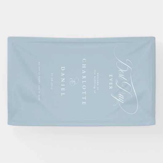 BESTE DAG OOIT! Elegante, poederblauwe trouwbanner Spandoek (Horizontaal)