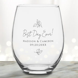 Beste dag ooit Elegante trouwdag Leaves Zwarte Fee Wijnglas Zonder Voet