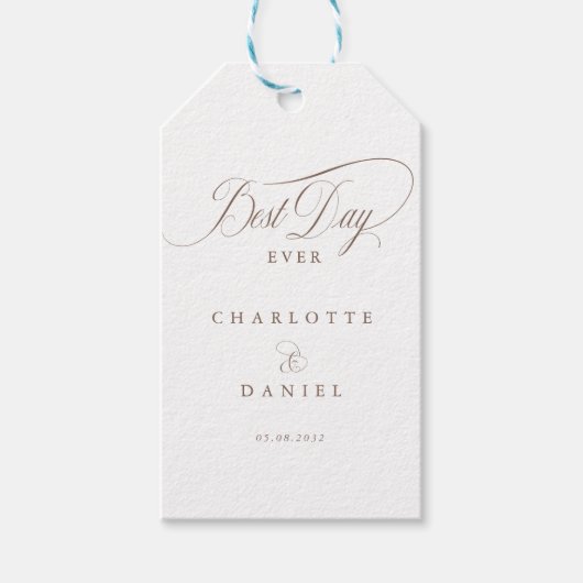 BESTE DAG OOIT! Elegante, witte bruiloft Cadeaulabel (Voorkant)