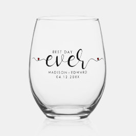 Beste dag ooit elegante zwarte typografie harten wijnglas zonder voet