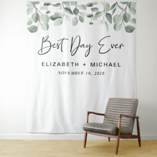 Beste dag ooit Eucalyptus groen Huwelijk Wandkleed