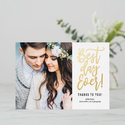 Beste dag ooit FOLIE Foto Hartelijk dank Folie Uitnodiging (Staand Voorkant)