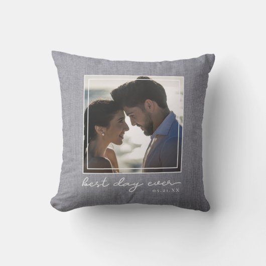 Beste dag ooit Fotoscript Pas getrouwd Trouwdatum Kussen (Voorkant)
