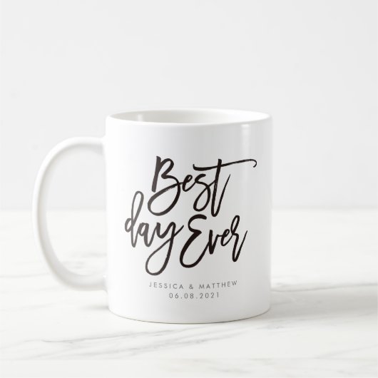 Beste dag ooit, gepersonaliseerde kalligrafie koffiemok (Links)