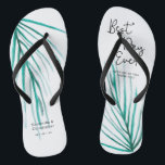 Beste dag ooit gepersonaliseerde strand bruiloft teenslippers<br><div class="desc">Waterverf palmbladeren,  eigentijds handgeschreven script voor de "beste dag ooit" tekst,  deze teenslippers zijn leuk en functioneel. Vergroot je waardering door hun voeten gekleed en gelukkig te houden.</div>