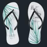 Beste dag ooit gepersonaliseerde strand bruiloft teenslippers<br><div class="desc">Waterverf palmbladeren,  eigentijds handgeschreven script voor de "beste dag ooit" tekst,  deze teenslippers zijn leuk en functioneel. Vergroot je waardering door hun voeten gekleed en gelukkig te houden.</div>