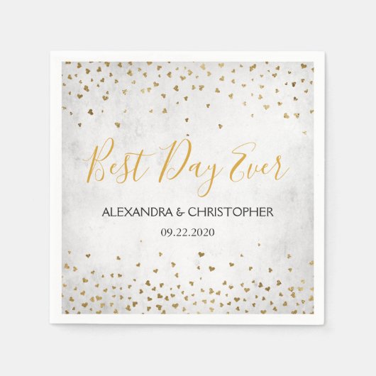 Beste dag ooit Gold Hearts Confetti Wedding Servet (Voorkant)