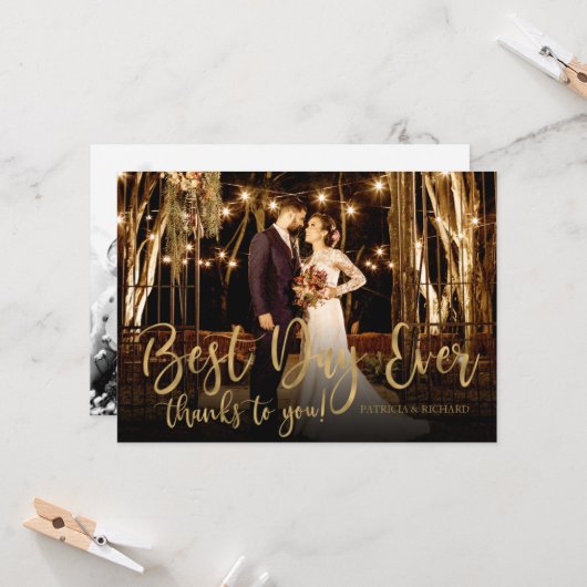 Beste dag ooit Gold Script Photo Wedding Bedankt Kaart (Voorkant / Achterkant in situ)