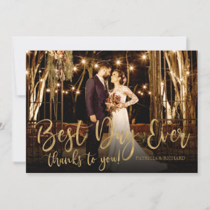 Beste dag ooit Gold Script Photo Wedding Bedankt Kaart