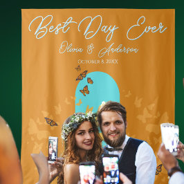 Beste dag ooit Gouden Aqua Monarch Butterfly Weddi Wandkleed