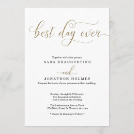 "Beste dag ooit" Gouden glitter bruiloft uitnodigi Kaart