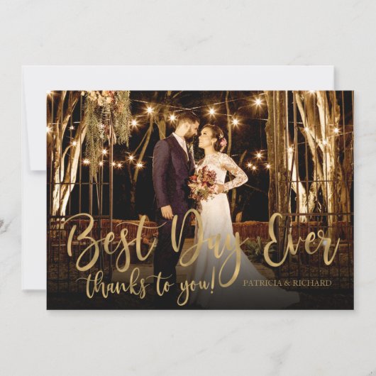 Beste dag ooit Gouden Script Foto Huwelijk Bedankt Kaart (Voorkant)