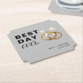 Beste dag ooit grijs bruiloft receptie kartonnen onderzetters (Gekanteld)